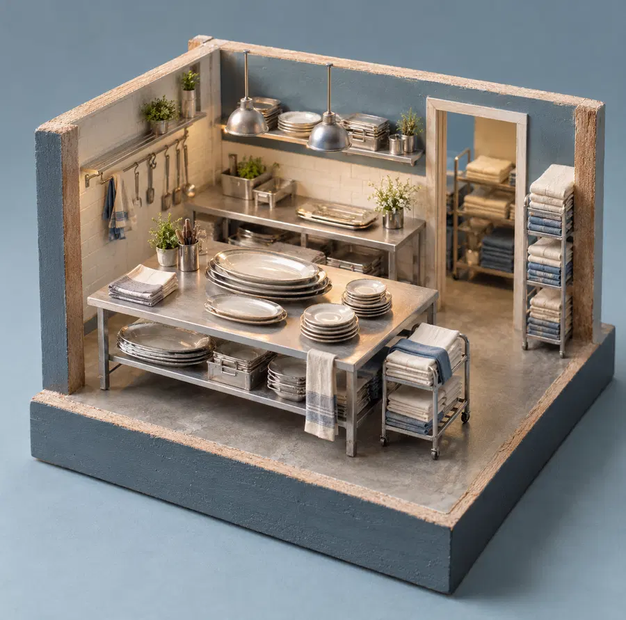 Illustration of catering businesses equipment and workspace